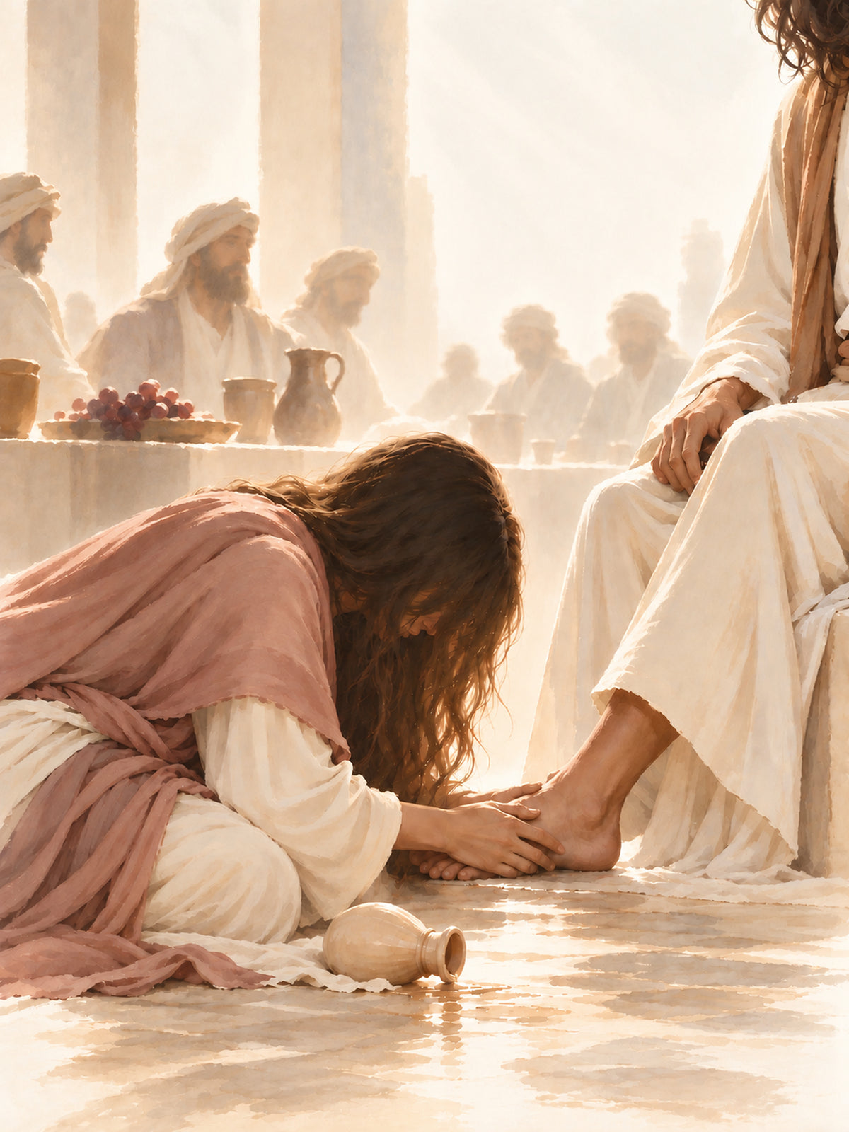 At His Feet — Luke 7:38 Christian Wall Art