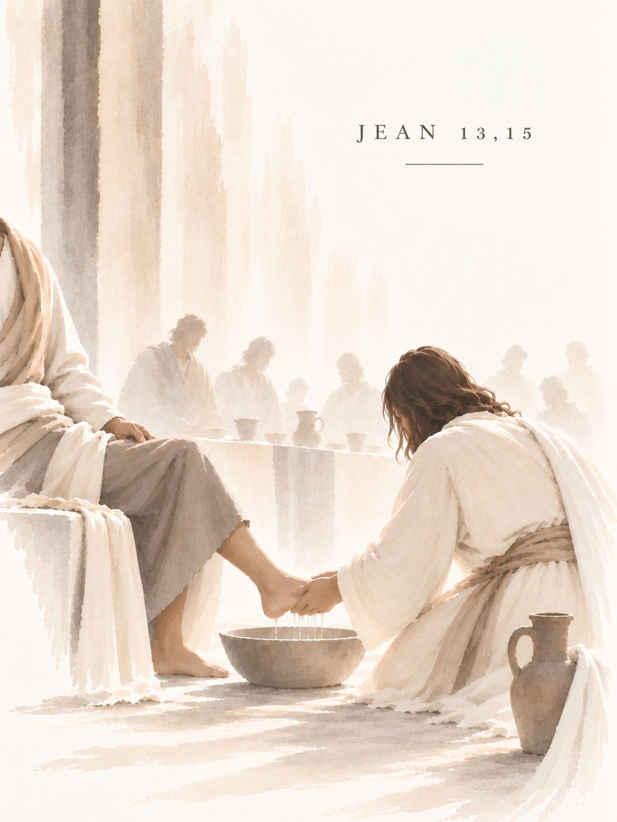 Jesus washing a disciple’s feet in a softly lit biblical scene inspired by John 13:15, symbolizing humility, service, and Christian love.