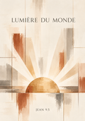 Lumière du monde Christian wall art inspired by John 9:5 with rising golden sun and warm beige terracotta abstract composition by FIDAEM